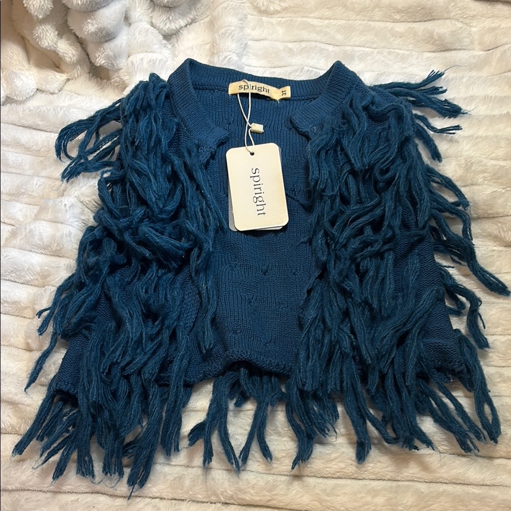 Girls Size 3T Blue Fringe Sweater NWT